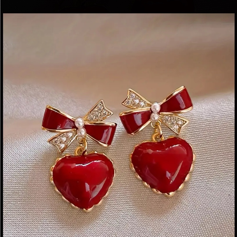 Red Heart Bow Earrings